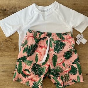 Toddler Boy Old Navy 4T Flamingo Swim and Rashguard Set NWT